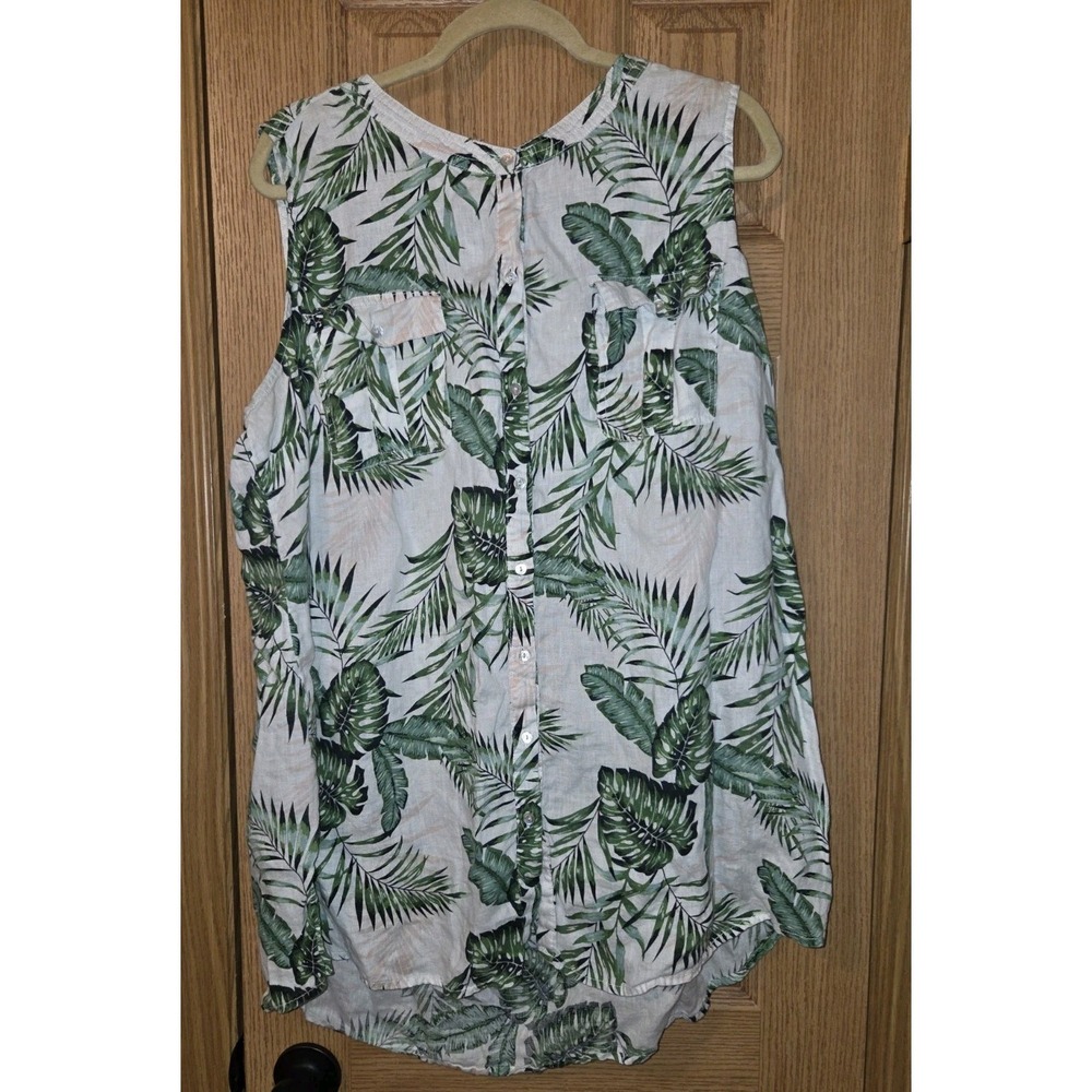 C&C CALIFORNIA Top 3XL 100% Linen Tropical Leaf Women's Shirt Button Up Hawaiian